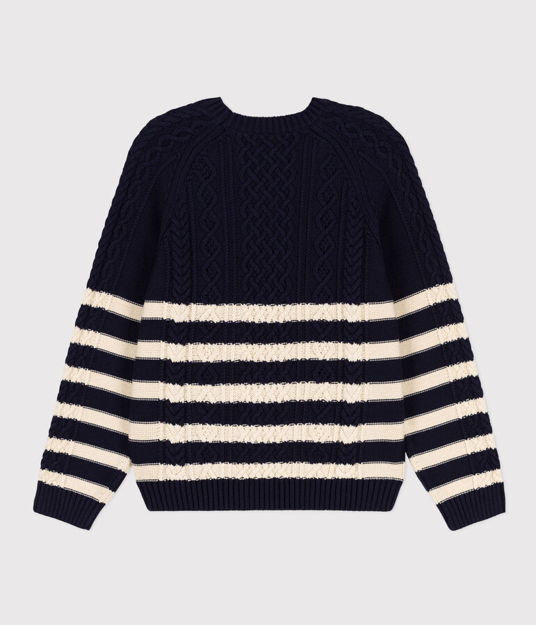 Women's Stripy Cotton Irish Pullover blue/ecru