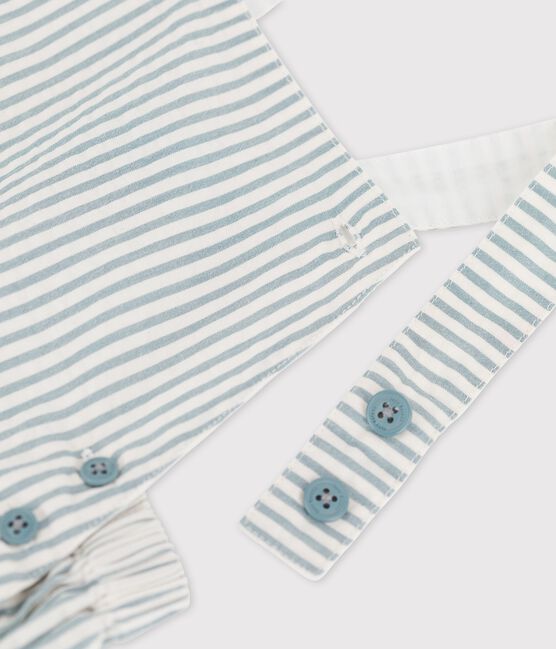 Babies' Seersucker Dungaree Shorts BRUT blue/MARSHMALLOW white