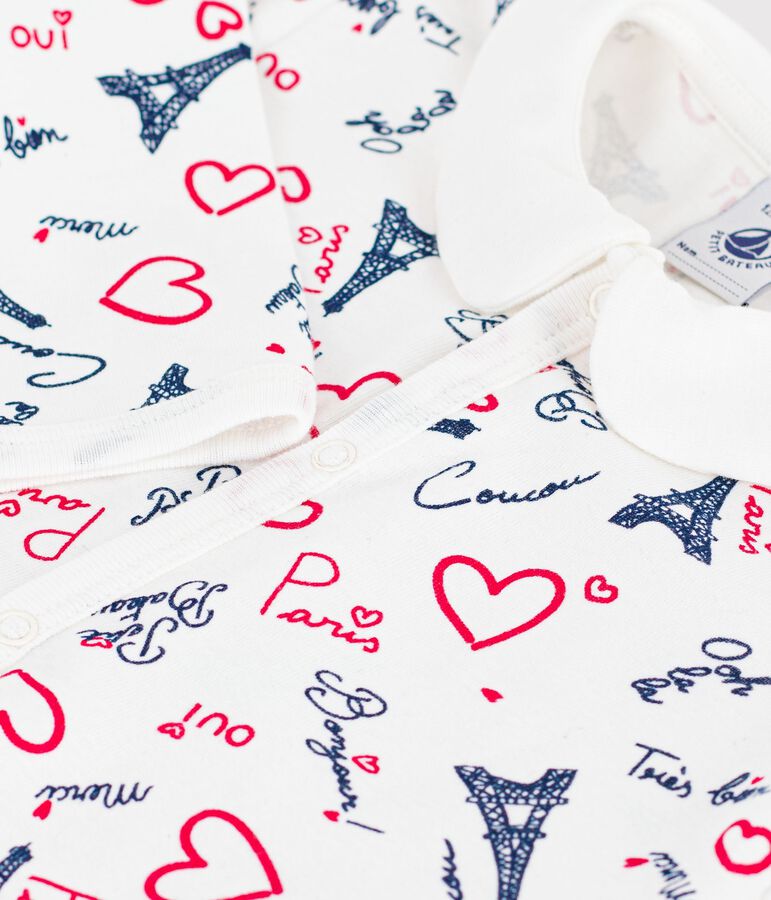 Babies' Paris-print footless cotton pyjama suit white/multicolor