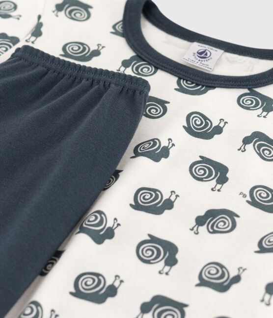 Boys' Snail Patterned Short-Sleeved Cotton Pyjamas DUCKY /MARSHMALLOW