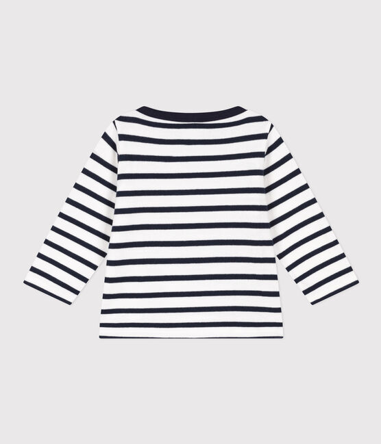 Babies' Thick Jersey Breton Top MARSHMALLOW white/SMOKING blue