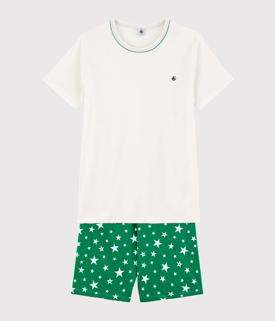 Unisex White Starry Ribbed Short Pyjamas MARSHMALLOW white/GAZON green