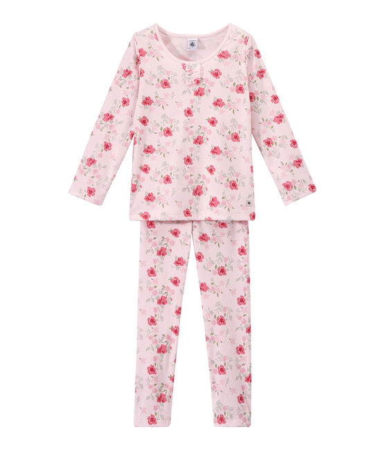 Girl's floral print pyjamas VIENNE pink/MULTICO white