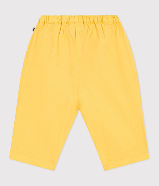 Babies' plain cotton/linen trousers yellow