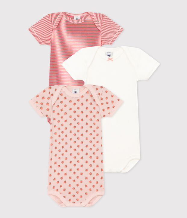 Babies' Short-Sleeved Floral Cotton Bodysuits - 3-Pack multicolor