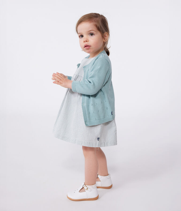 Babies' cotton cardigan in a decorative stitch green