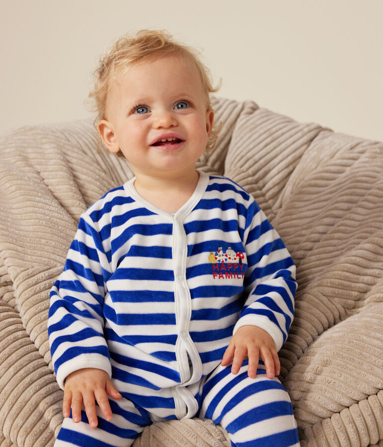 Babies' velour Christmas pyjamas blue/white