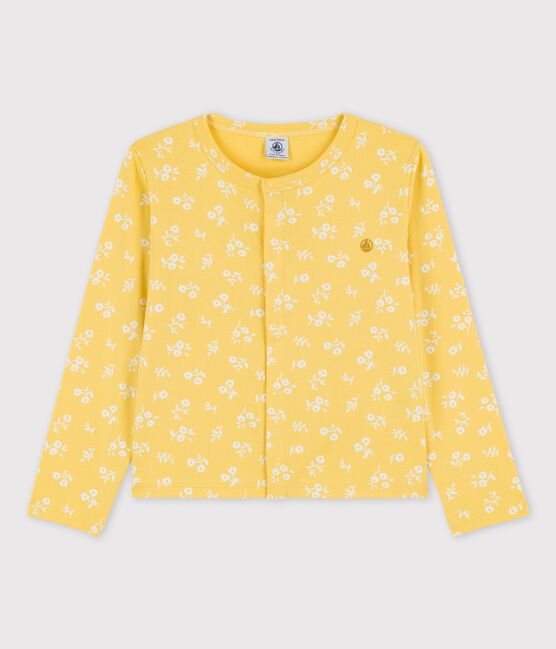 Girls' Print Cotton Cardigan ORGE yellow/MARSHMALLOW white