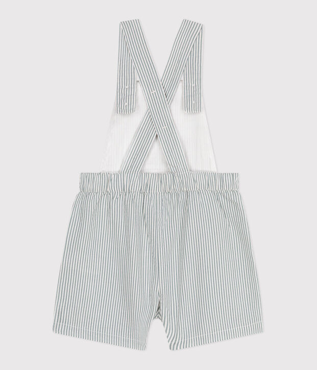 Babies' short-legged stripy cotton dungarees white/green