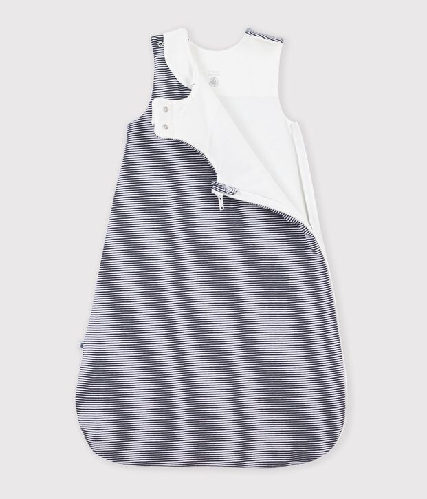 Babies' 2 TOG stripy print cotton sleeping bag blue/white