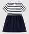 Babies' Organic Thick Jersey and Cotton Gauze Dress MARSHMALLOW white/SMOKING blue