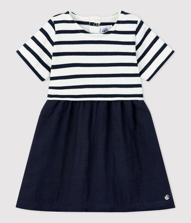 Babies' Organic Thick Jersey and Cotton Gauze Dress white/blue