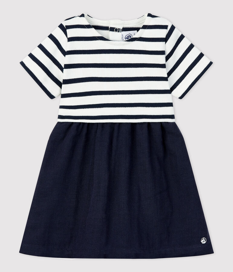 Babies' Organic Thick Jersey and Cotton Gauze Dress white/blue