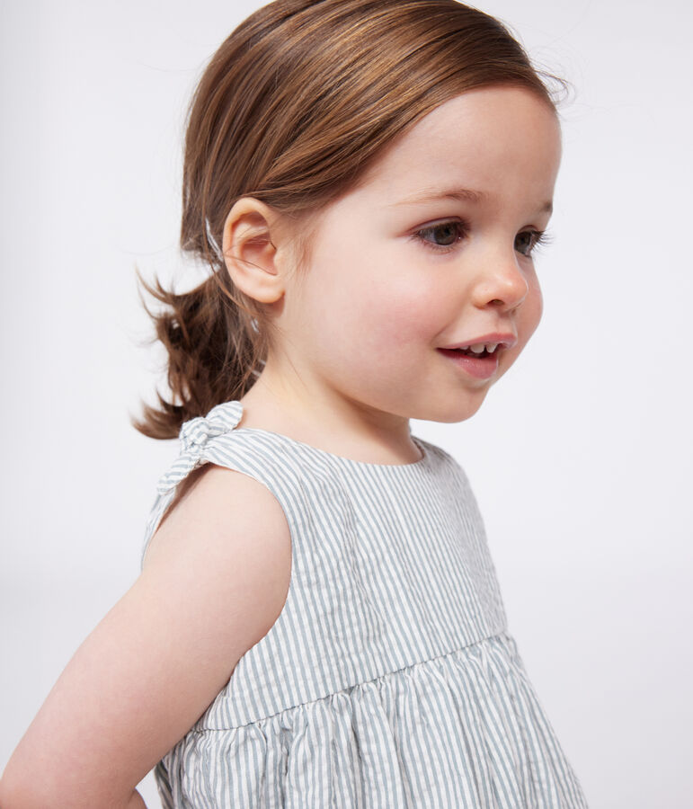 Babies' sleeveless stripy cotton dress white/green