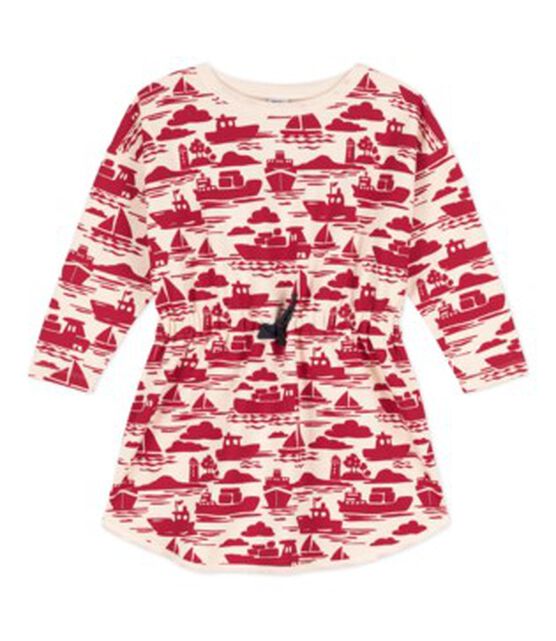 Girls' Long-Sleeved Patterned Fleece Dress AVALANCHE red/ROUGE