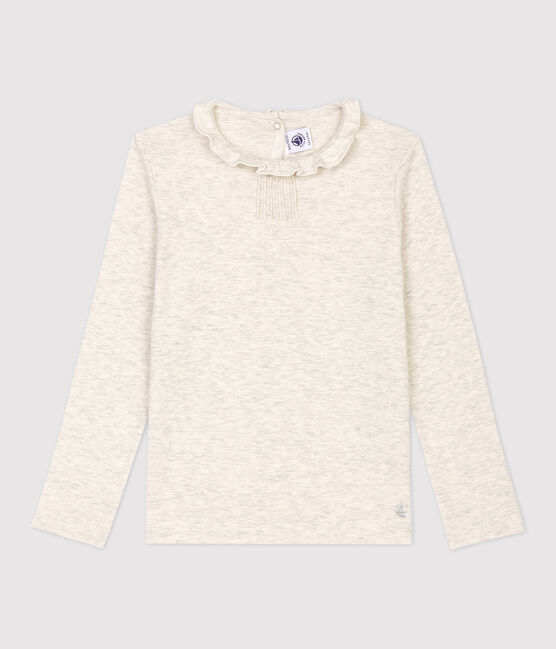 Girls' Long-Sleeved Cotton T-Shirt MONTELIMAR CHINE beige