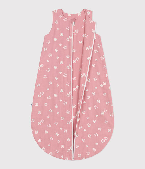 Babies' 1 TOG floral cotton sleeping bag CHARME pink/MARSHMALLOW white