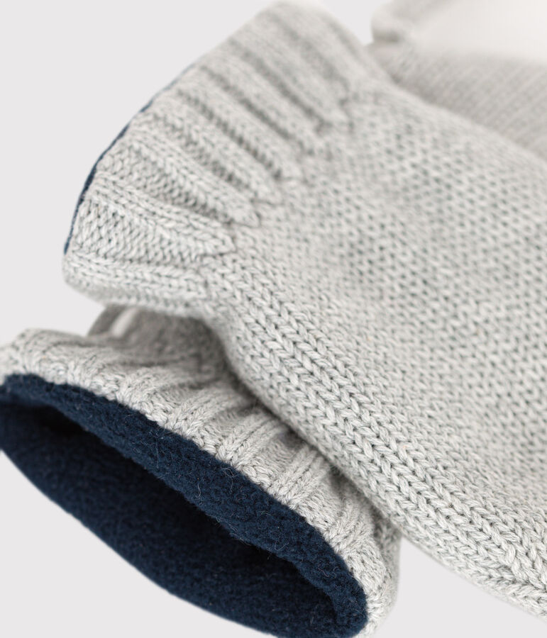 Babies' plain knitted fleece-lined mittens grey