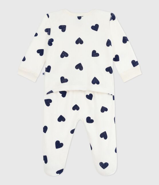 Babies' heart-print popper-free cotton pyjamas MILK blue/SOIR