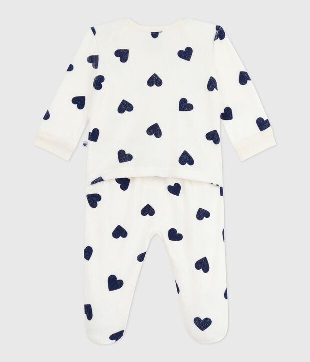 Babies' heart-print popper-free cotton pyjamas blue/blue