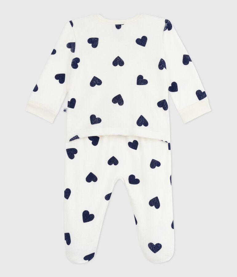 Babies' heart-print popper-free cotton pyjamas Ecru/blue