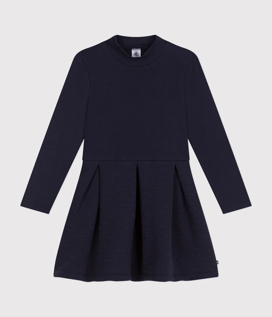 Girls' long-sleeved dress in two materials SMOKING blue
