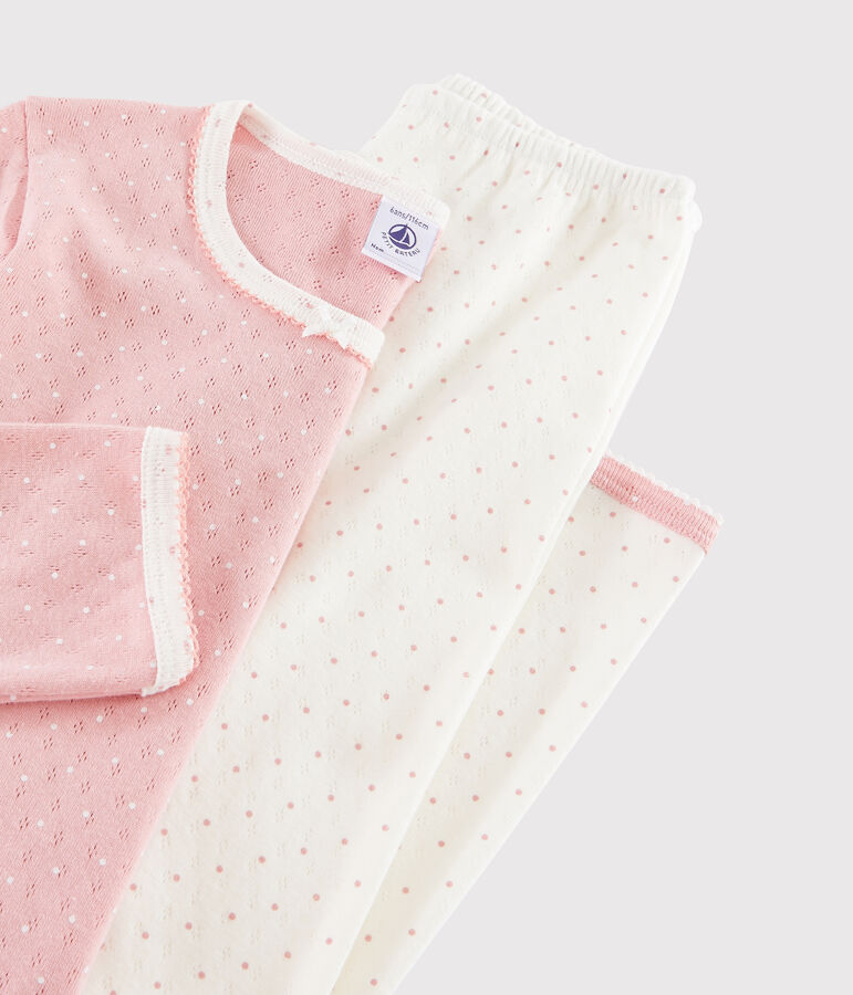 Girls' Pink Polka Dot Openwork Rib Knit Pyjamas white/pink