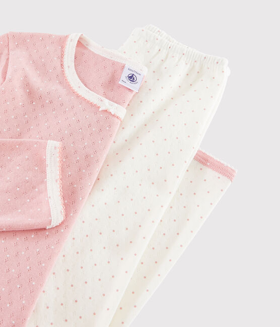 Girls' Pink Polka Dot Openwork Rib Knit Pyjamas MARSHMALLOW white/CHARME pink
