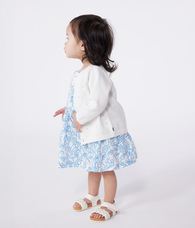 Babies' cotton cardigan in a decorative stitch white