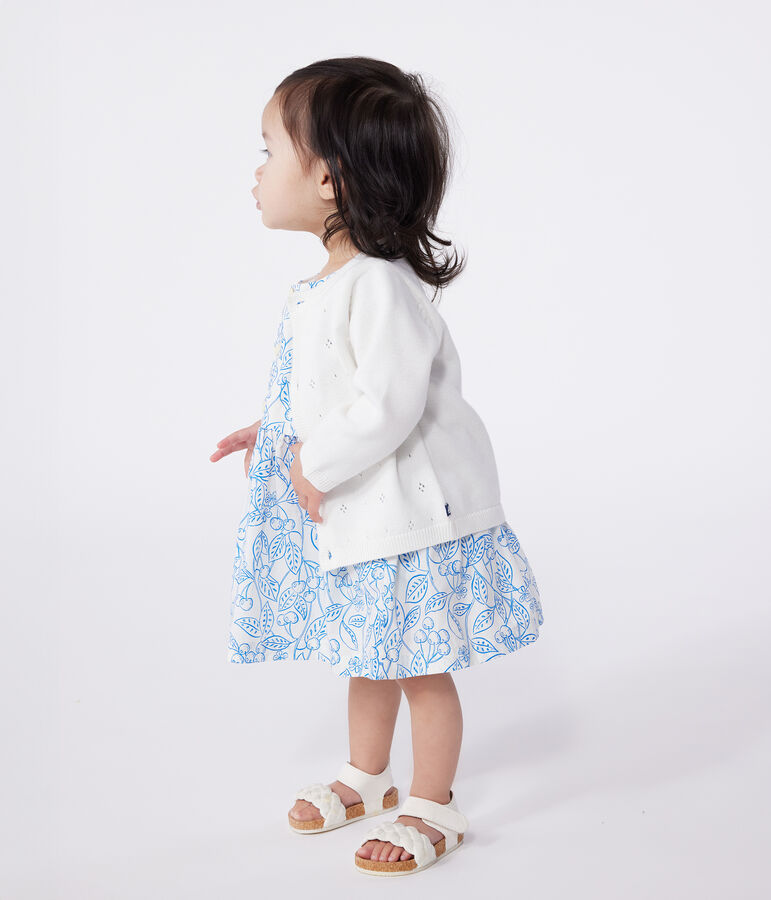 Babies' cotton cardigan in a decorative stitch white