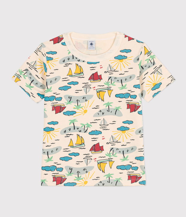 Boys' Short-Sleeved Patterned T-Shirt Ecru/multicolor