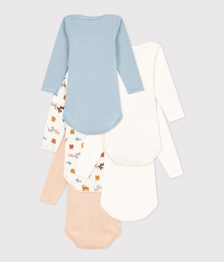 Babies' Dog Themed Long-Sleeved Cotton Bodysuits - 5-Pack multicolor