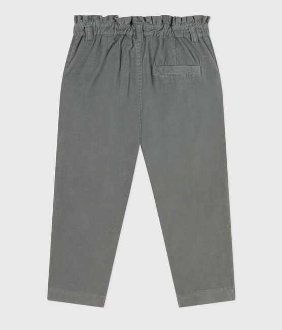 Girl's straight fit trousers in soft velvet THUYA green