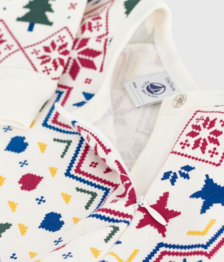 Babies' Christmas-print pyjamas in brushed fleece with a zip Ecru/multicolor