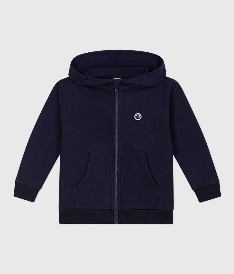 Children's plain zip-up cotton hoodie blue