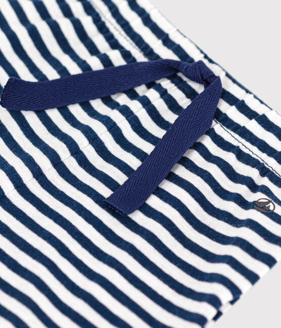 Babies' Stripy Slub Jersey Shorts MEDIEVAL blue/MARSHMALLOW white