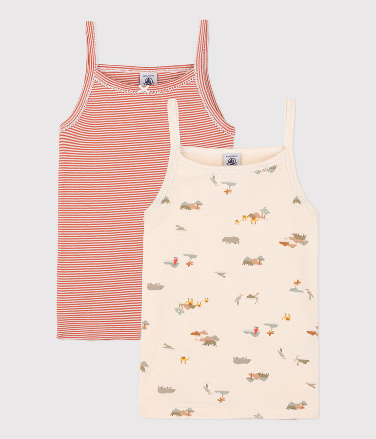 Girls' Animal Themed Cotton Strappy Vests - 2-Pack multicolor