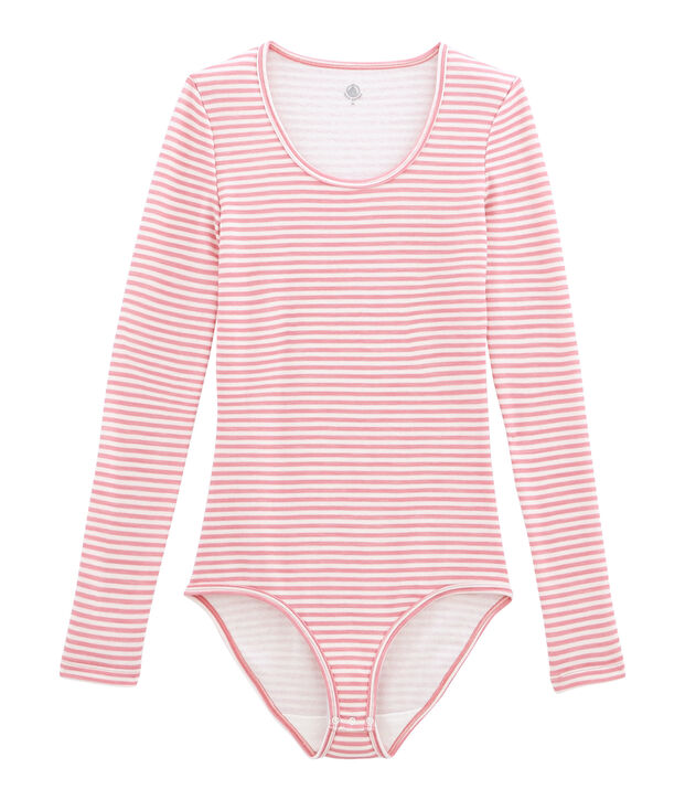 women's cotton and wool bodysuit pink/white