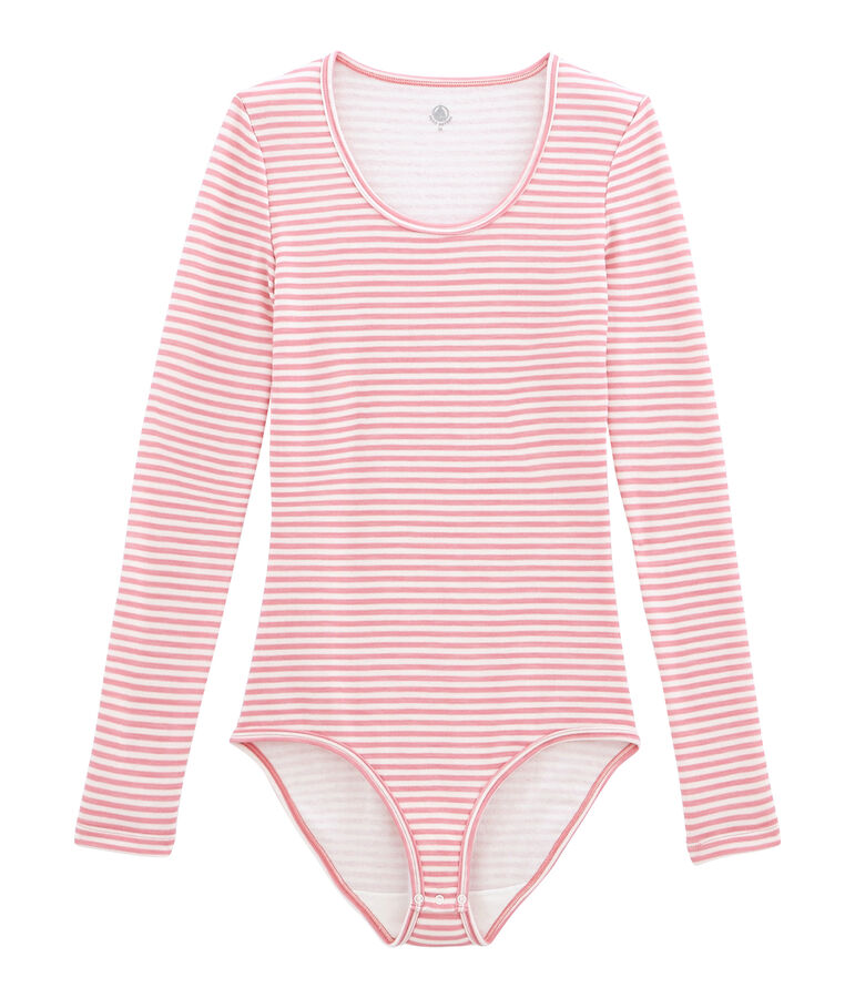 women's cotton and wool bodysuit pink/white