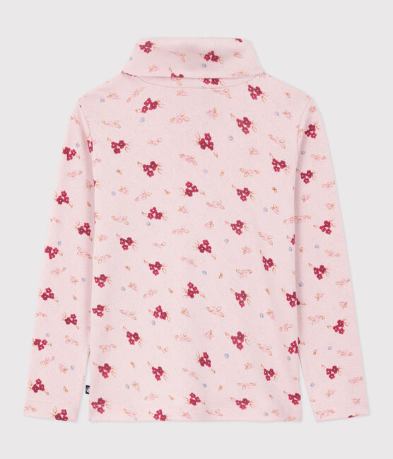 Children's printed openwork cotton rollneck top JOLI pink/MULTICO white