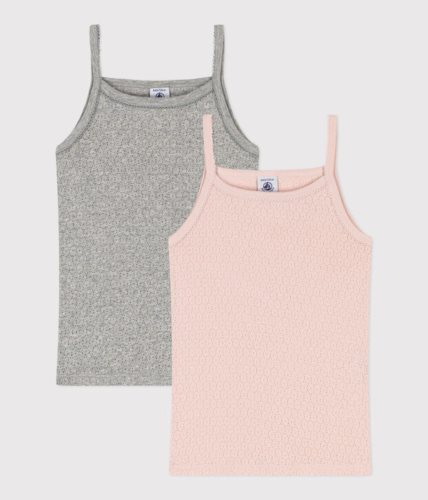 Girls' Openwork Cotton Vests - 2-Pack multicolor