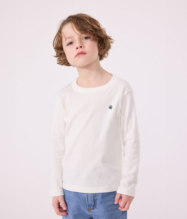 Children's long-sleeved rib knit unisex t-shirt white