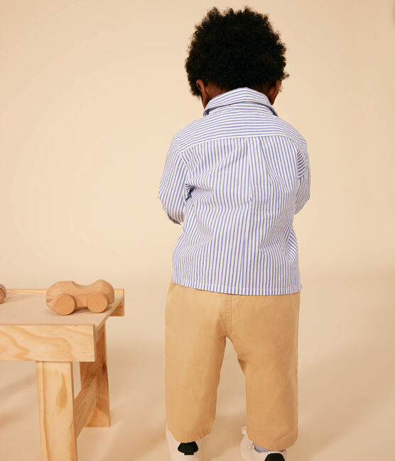 Babies' Striped Poplin Shirt GAULOISE /MARSHMALLOW