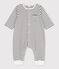 Babies' Striped Organic Cotton Long Playsuit MARSHMALLOW white/SMOKING blue