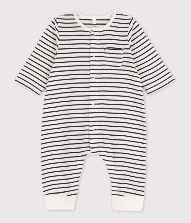 Babies' Striped Organic Cotton Long Playsuit white/blue