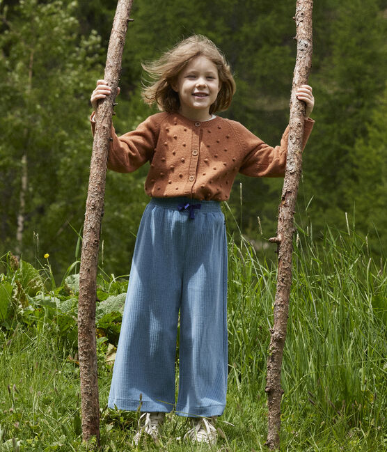 Girls' loose fit velvet trousers POLOCHON blue