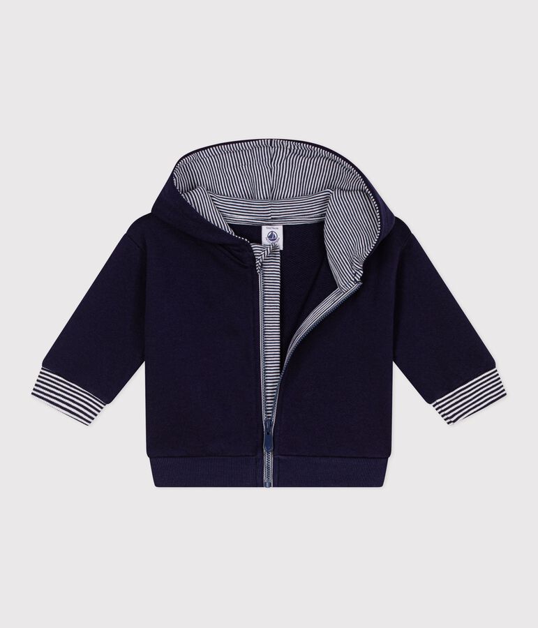 Babies' cotton hoodie with striped details blue