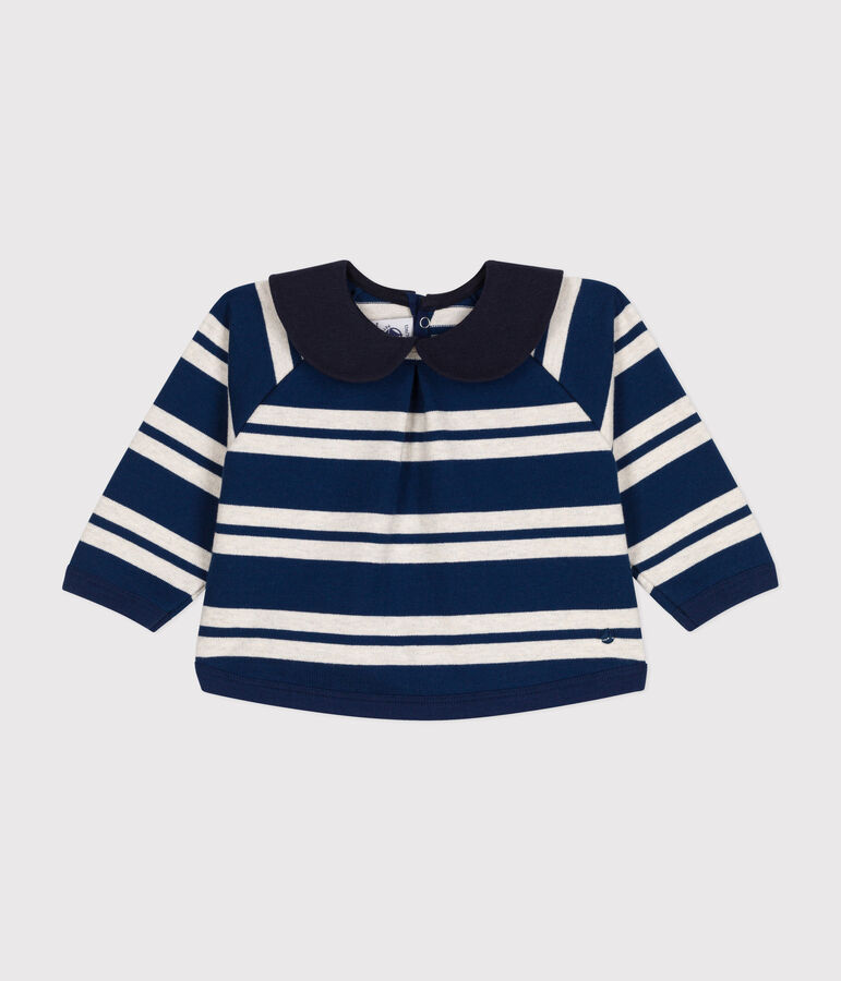 Babies' thick jersey sweatshirt blue/beige