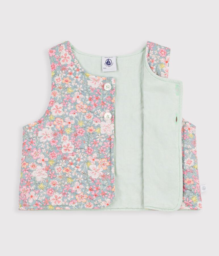Babies' sleeveless floral print cotton cardigan blue/multicolor