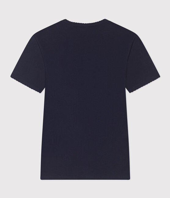 Women's Iconic Organic Cotton T-Shirt With Decorative Stitching SMOKING blue